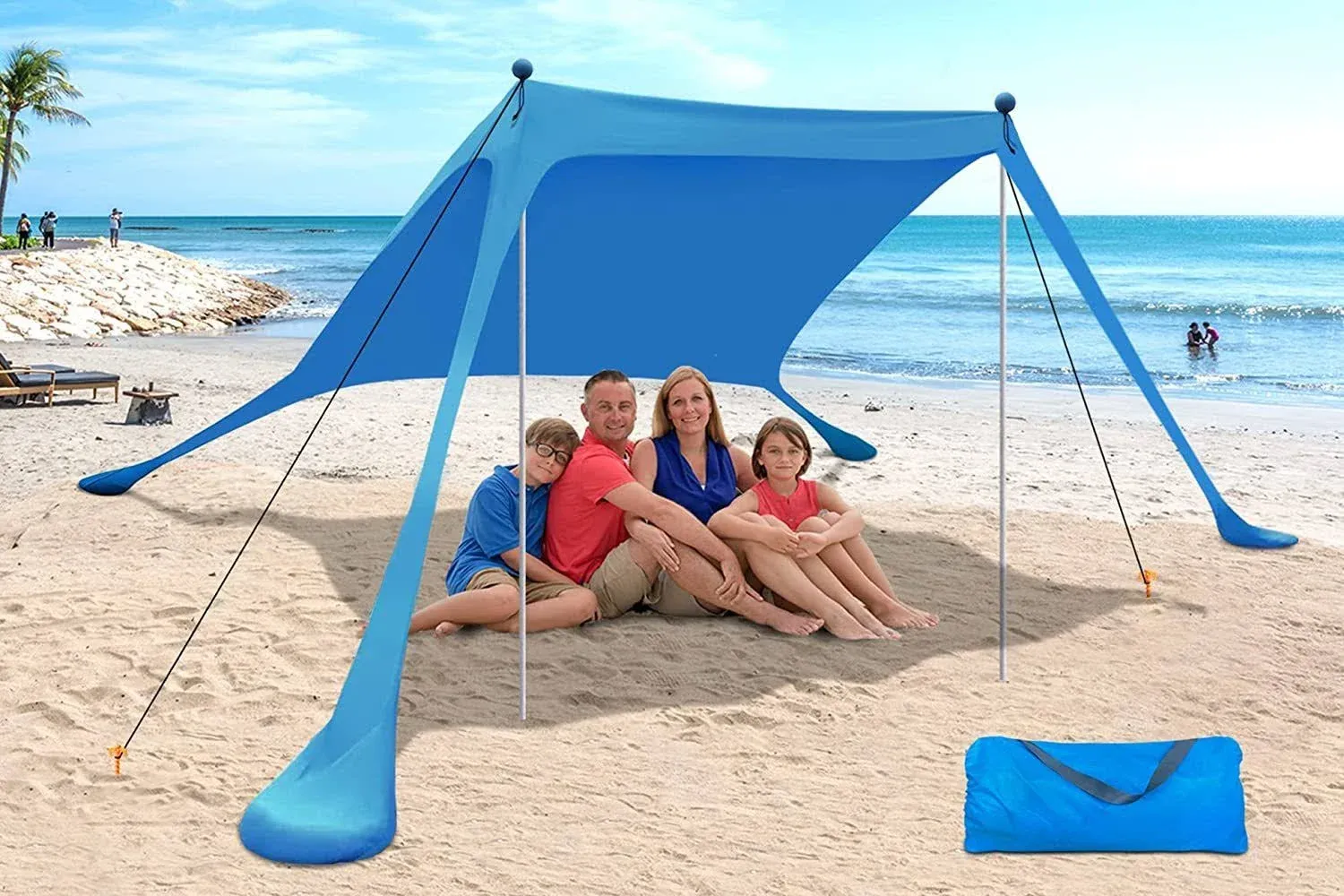 Beach Canopy Beach Tent Pop Up Shade 7.5X7.5 FT Portable Sun Shelter Extra Windproof Rope Stable Sun Protection with Carry Bag Easy Set Up for Family Outdoor Camping Fishing Backyard Picnics