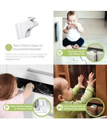 Skyla Homes Magnetic Cabinet Locks (12-Pack 2 Keys) Baby Proofing & Child Safety The Safest, Quickest and Easiest Multi-Purpose 3M Adhesive Child