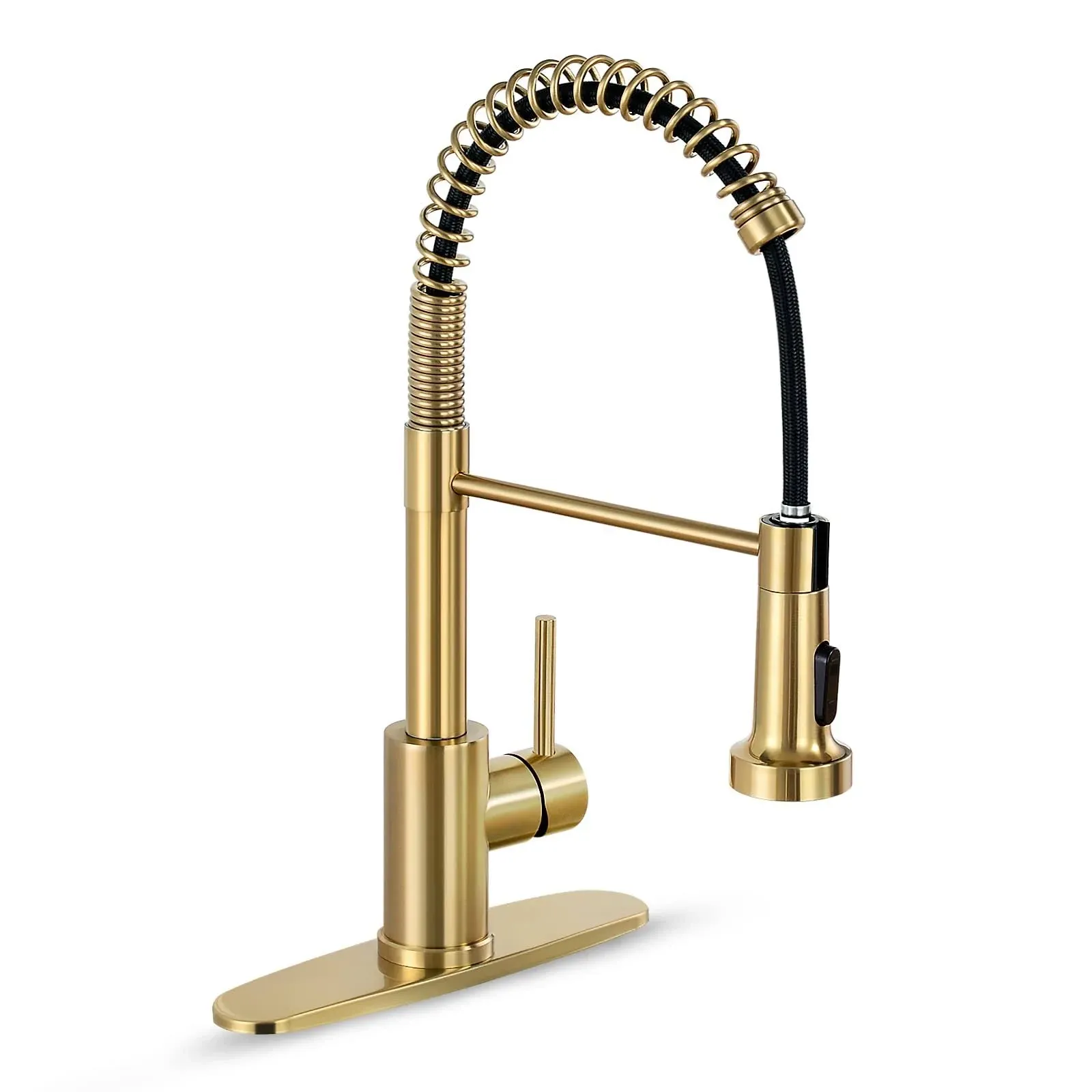 Brushed Gold Kitchen Faucet with Pull down Sprayer,Single Handle Gold Kitchen Si