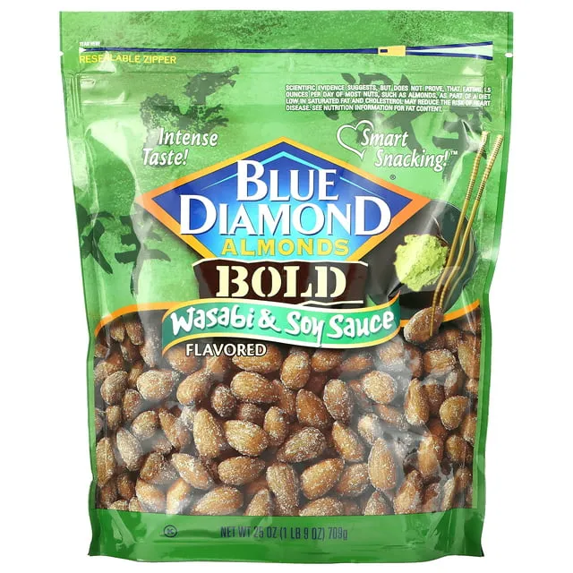 Blue Diamond Almonds Wasabi & Soy Sauce Flavored Snack Nuts, 40 Oz Resealable Bag (Pack of 1)