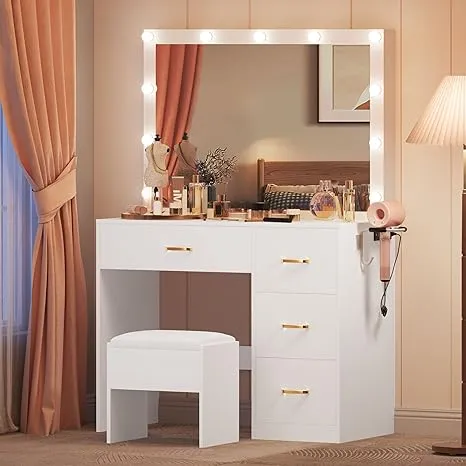 Dwvo Makeup Vanity Table Vanity Desk Set With Large Mirror