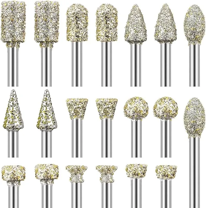 60 Grit Diamond Grinding Bits Compatible with Dremel Rotary Tool, 20 Pcs Stone Carving Diamond Drill Bits with 1/8 Inch Shank for Stone Carving, DIY Grinding, Polishing, Engraving