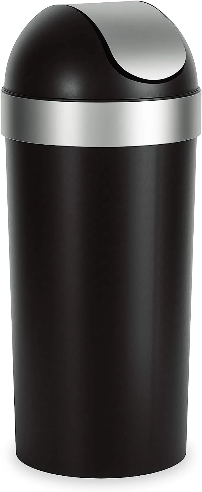 Umbra Venti Kitchen Trash Can with Swing Top Lid, Large 16-Gallon (62 L) Capacity, Black/Nickel