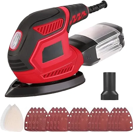 Sander, 200W Compact Electric Sander with 20Pcs Sandpapers & 2Pcs Polishing Pads, 14000 RPM, Hand Sanders with Efficient Dust Collection System for Wood,Woodworking,Sanding Works in Home