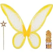 Funcredible Fairy Costume Accessories Set | Fairy Wings, Fairy Wand with Fairy Glitter | Gold Tooth Fairy Wings | Halloween Party Favors for Women