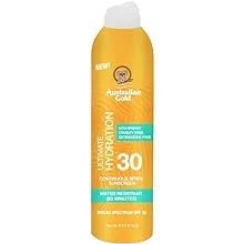 Australian Gold Continuous Spray Sunscreen SPF 30, 6 Ounce Dries Fast Broad Spectrum Water Resistant Non-Greasy Oxybenzone Free Cruelty Free