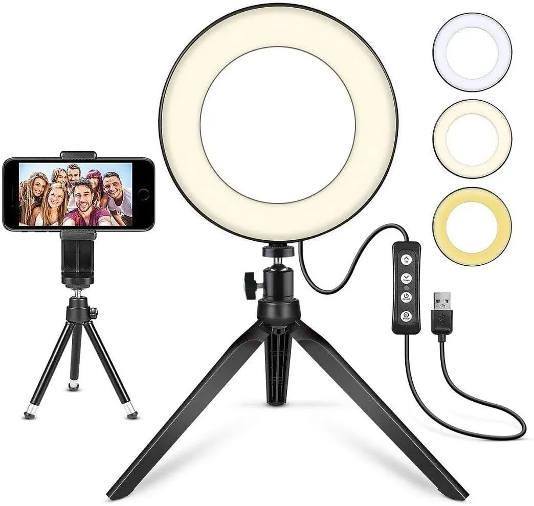 LED Ring Light 6" with Tripod Stand for YouTube Video and Makeup, Mini LED Camera Light with Cell Phone Holder Desktop LED Lamp with 3 Light Modes & 11 Brightness Level (6 inch)