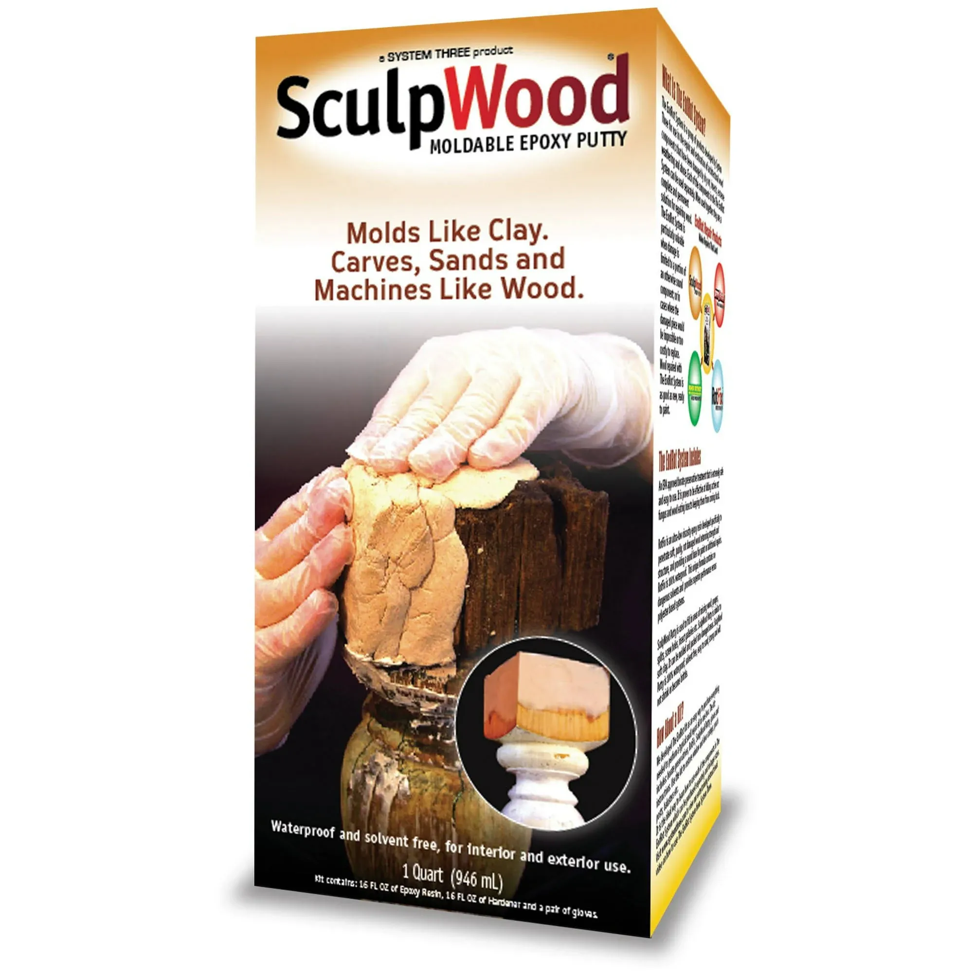 System Three SculpWood Putty Epoxy Filler, 1 Quart Kit