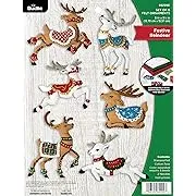 Bucilla Felt Applique 6 Piece Ornament Making Kit, Festive Reindeer, Perfect for DIY Arts and Crafts, 89299E