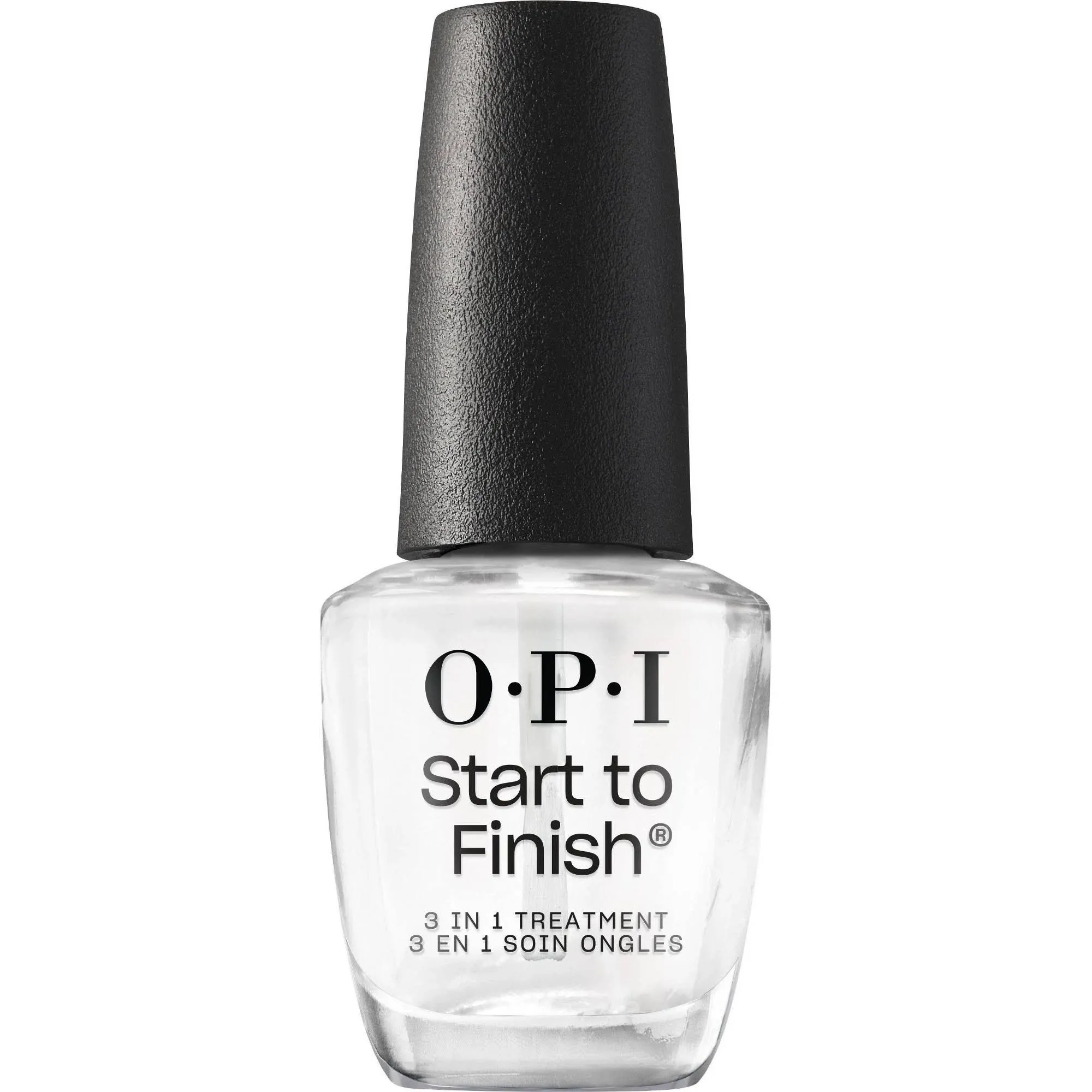 OPI Start to Finish, 3-in-1 Treatment, Base Coat, Top Coat, Nail Strengthener, Vitamin A & E, Vegan Formula, Long Lasting Shine, Up to 7 Days of Wear as Top Coat, Clear, 0.5 fl oz