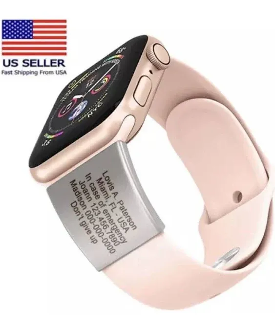 Band Engraved Apple Watch Safety Plate Medical Smartwatch Alert ID tag for watch