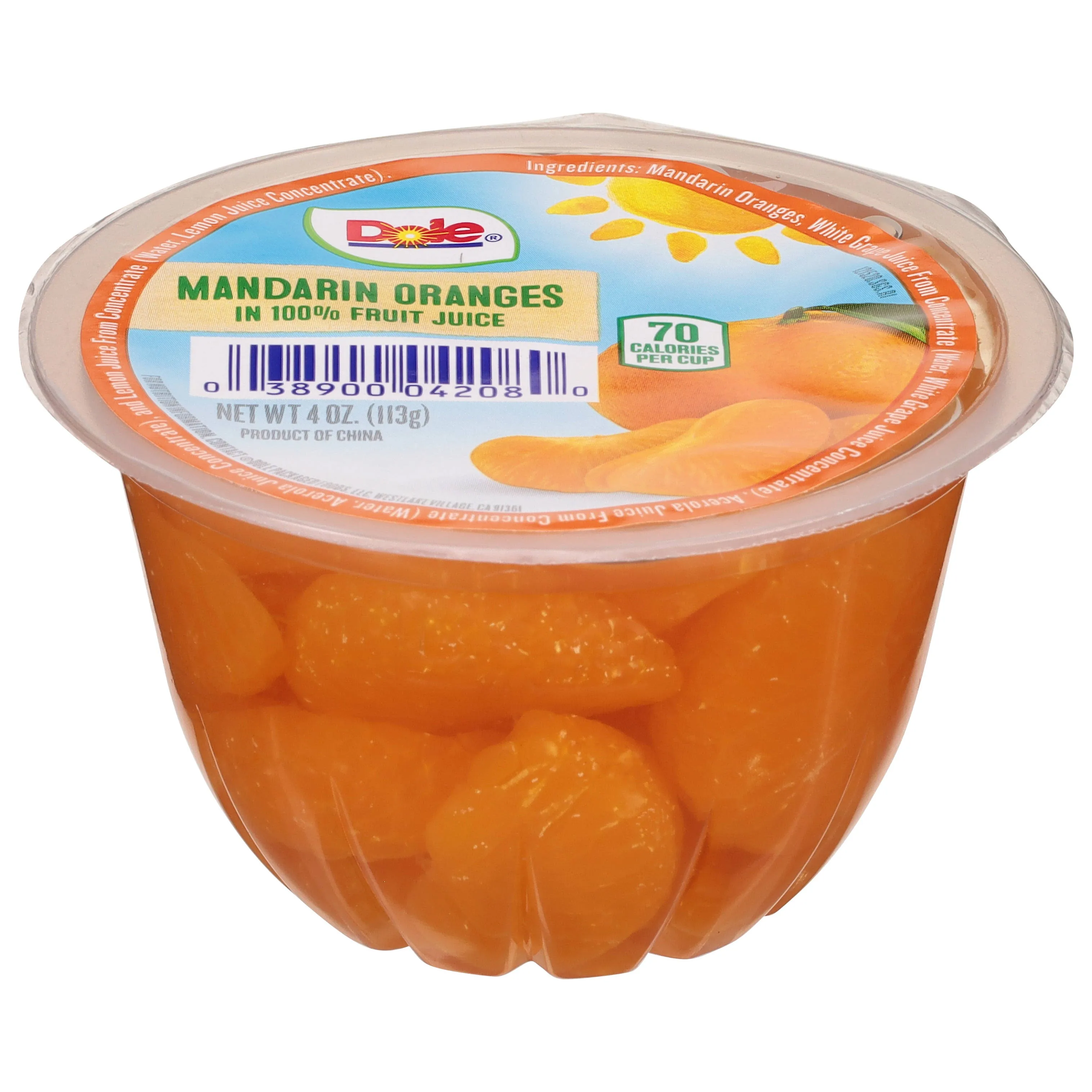 Dole Mandarin Oranges in Juice 4 oz. Cup - 36/Case