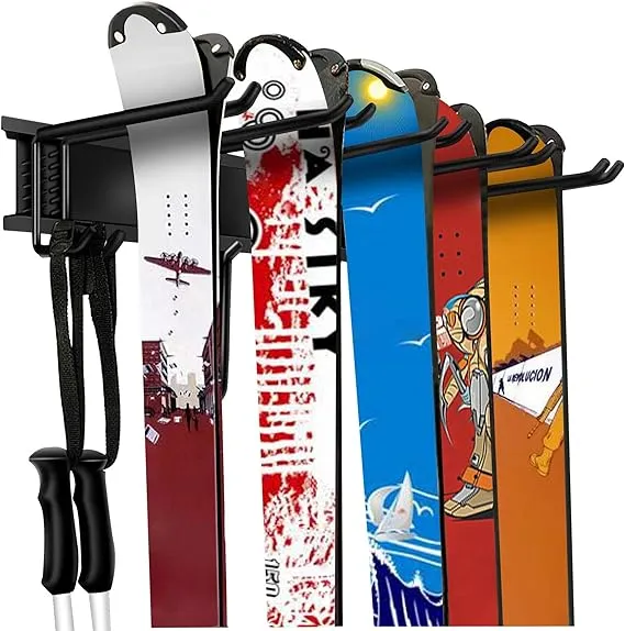 Garage Storage Organization System Ski Wall Rack 10 Pairs of Skis Mount Hanger 