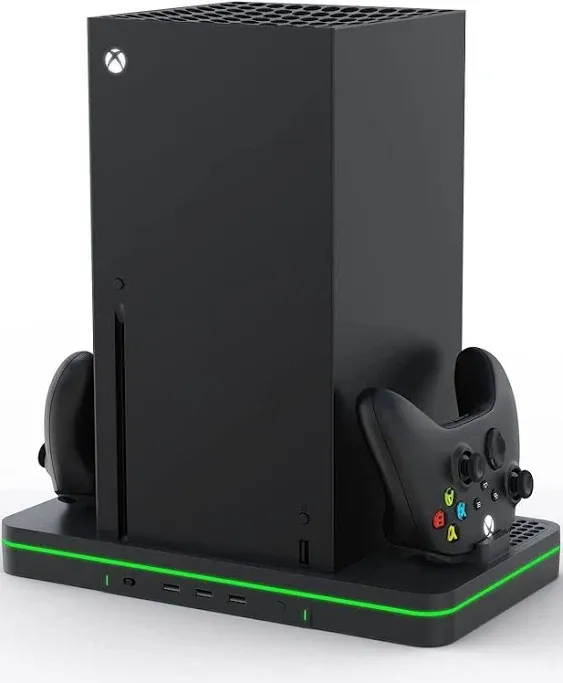 Charging Stand with Cooling Fan, CODOGOY Vertical Stand Compatible with Xbox Series X/S Console&Controller, Dual Controller Charger Station Dock with 3 USB Ports,2*1100 mAh Rechargeable Battery Packs