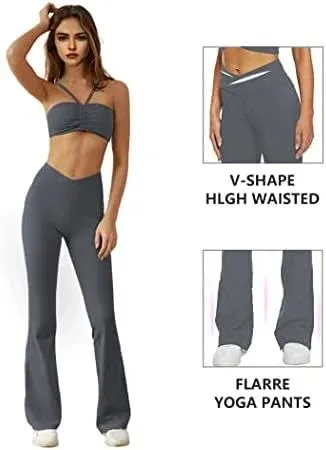 TMKOTOKRA Flare Leggings for Women High Waisted Crossover Flare Leggings，Butte<wbr/>ry