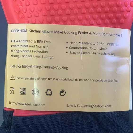 Geekhom Grilling Gloves, Heat Resistant Gloves Bbq Kitchen Silicone