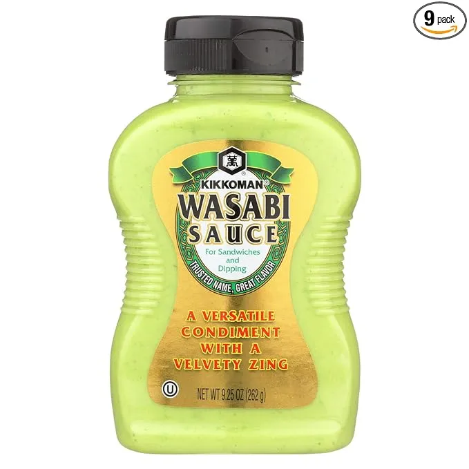 Kikkoman – Wasabi Sauce Great for Sandwiches & Dipping - All-Purpose Seasoning Spiciness Dishes Sushi, Sashimi – Sealed Packed Bottle - 9.25 oz (Pack of 1), Green