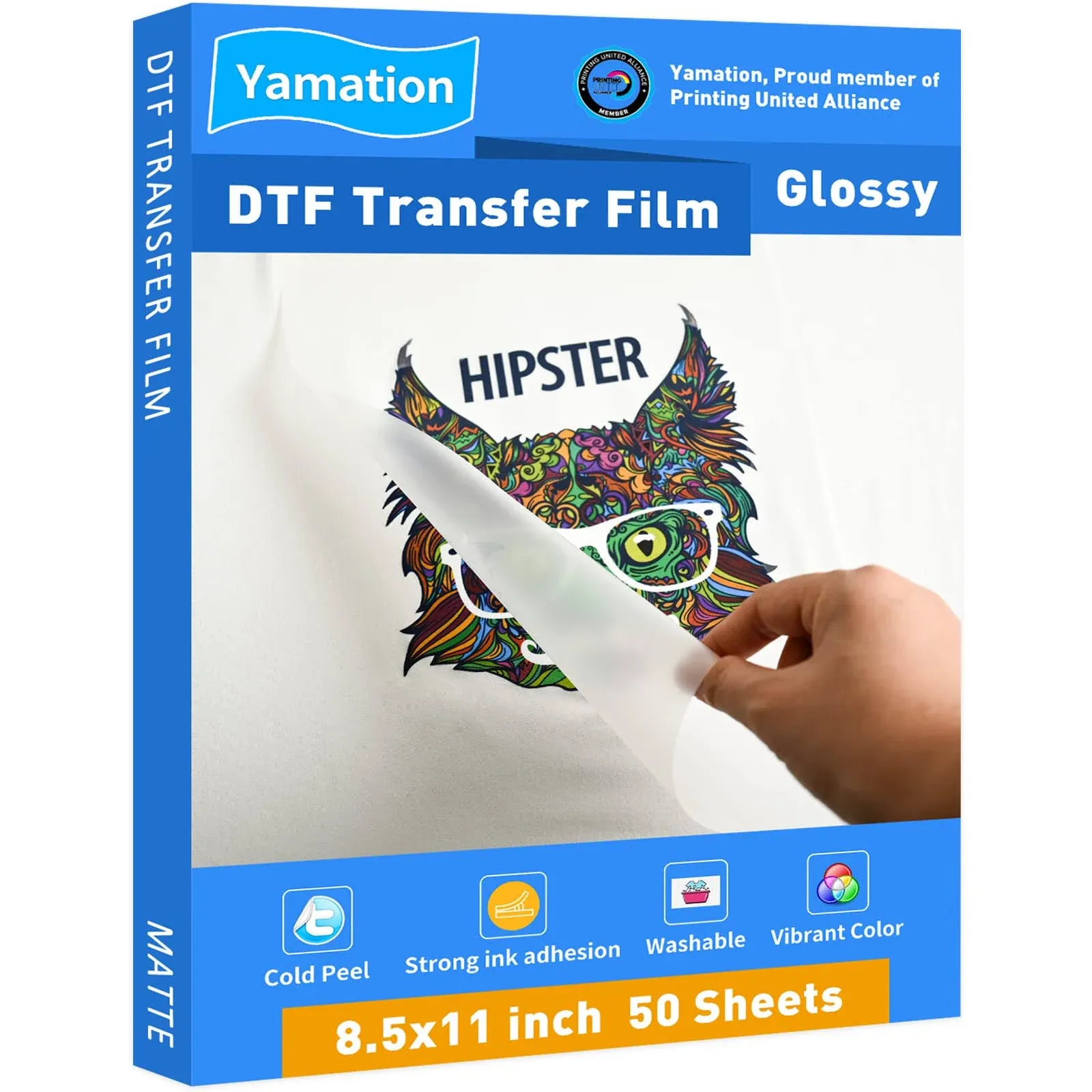 DTF Transfer Film Glossy - 8.5x11 inch - 50 Sheets - PET Paper Clear for Tshirt