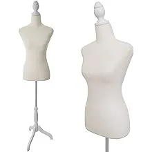 Female Mannequin Torso Dress Form w/Adjustable Tripod Stand Base Style (Beige)