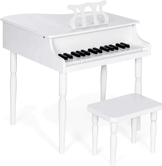 Best Choice Products Kids Classic Wood 30-Key Mini Grand Piano Musical Instrument Toy w/ Bench, Sheet Music Rack - White