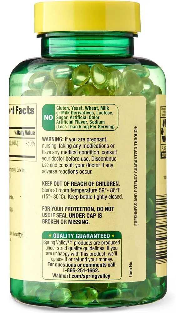 Spring Valley Vitamin D3 Supplement Softgels, 2000 IU, 400 Count + 1 Mini Pill Container (Color Varies)