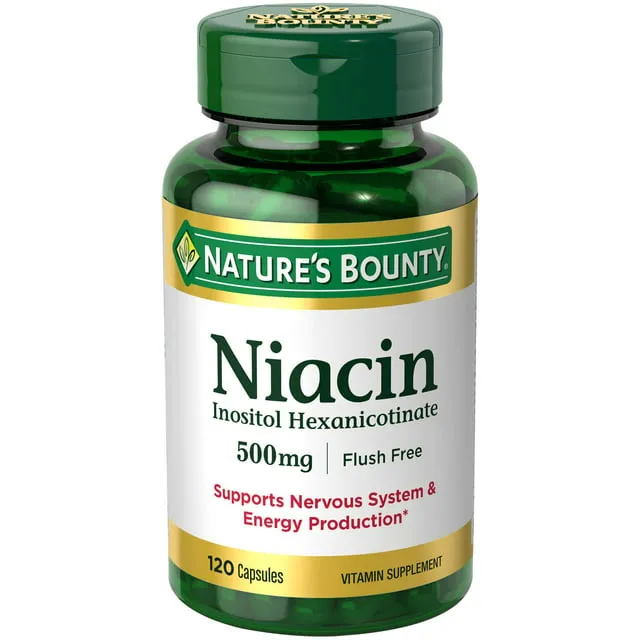 Nature's Bounty Niacin 500mg Flush Free, Cellular Energy Support, Supports Nervous System Health, 120 Capsules