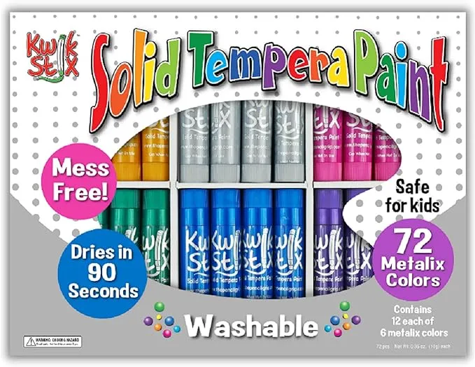 Kwik Stix Solid Tempera Paint Sticks, 72 Metallic Colors, Washable Paint Sticks for Kids, Super Quick Drying, Non-Toxic, Allergen Free, Paint Sticks Class Pack in Metallic Colors, Paint for Kids and Toddlers