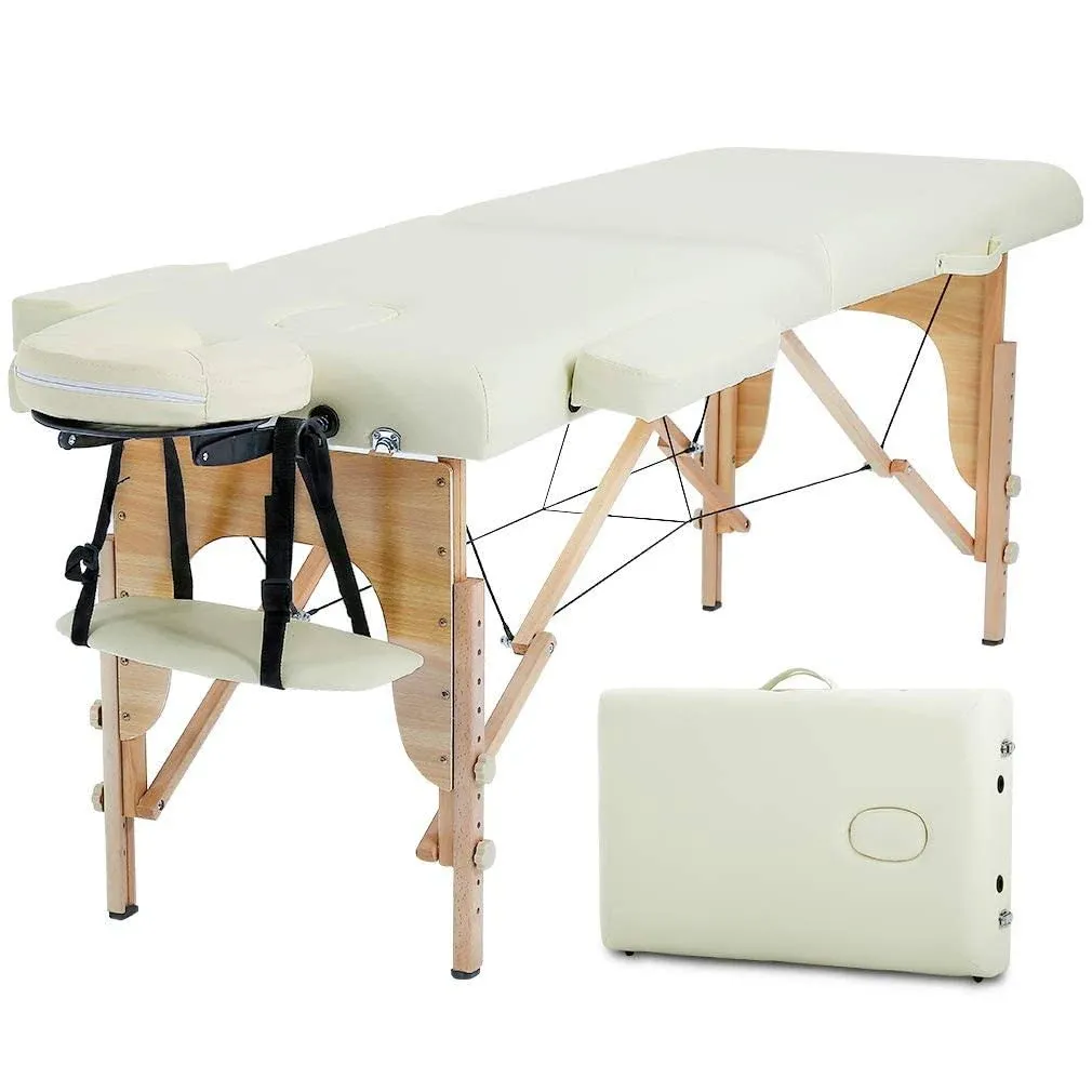 BestMassage Massage Table Portable Massage Bed Lash Bed 2 Fold SPA Table 24inch Wide Adjustable Salon Bed with Non-Woven Bag for Spa Footmassage Facial CareSpa Tattoo,Cream