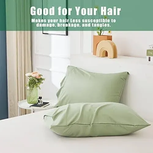 Bamboo Pillow Cases Standard Size 2 Pack, Green Cooling Pillowcases with