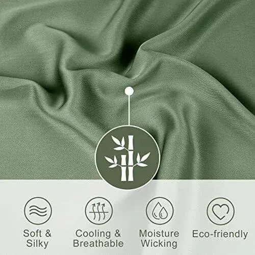 Bamboo Pillow Cases Queen Size 2 Pack, Green Cooling Pillowcases with Envelope