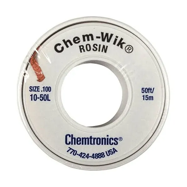 Chemtronics 10-50L Desoldering Braid, Chem-Wik, Rosin 0.10", 50ft.