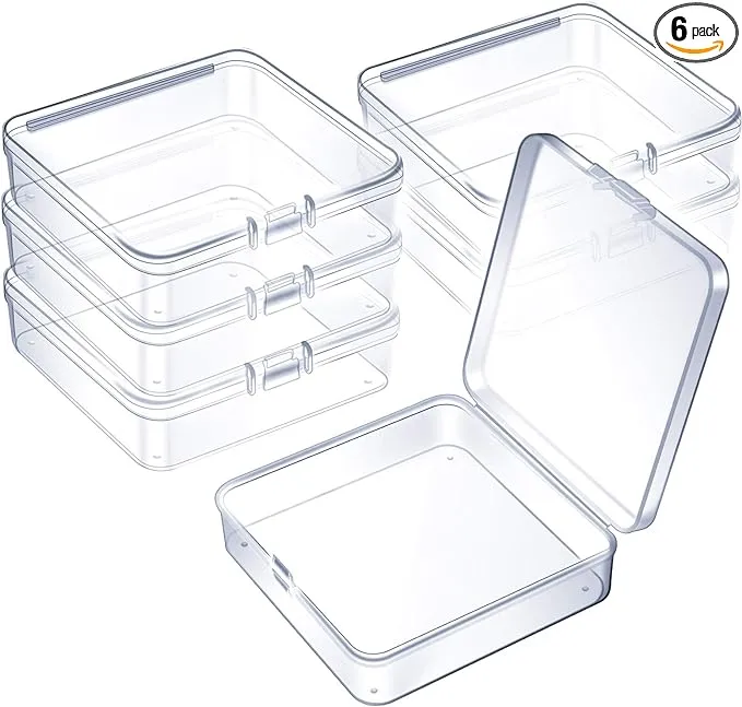 6 Pieces Mini Plastic Clear Beads Storage Containers Box for Collecting Small Items, Beads, Jewelry, Business Cards, Game Pieces, Crafts (3.7 x 3.7 x 1.18 Inch)