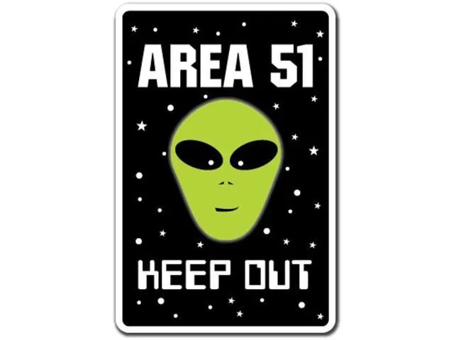 Area 51 Alien Decal Indoor/Outdoor Funny Home Décor For Garages, Living Rooms, Bedroom, Offices Parking Space Aliens Roswell Gift Spacemen.