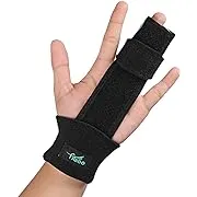 fibee Trigger Finger Splint, Adjustable Two Finger Splint Full Hand and Wrist Brace Support, Metal Straightening Immobilizer Treatment for Sprains, Mallet Injury, Arthritis(S/M)