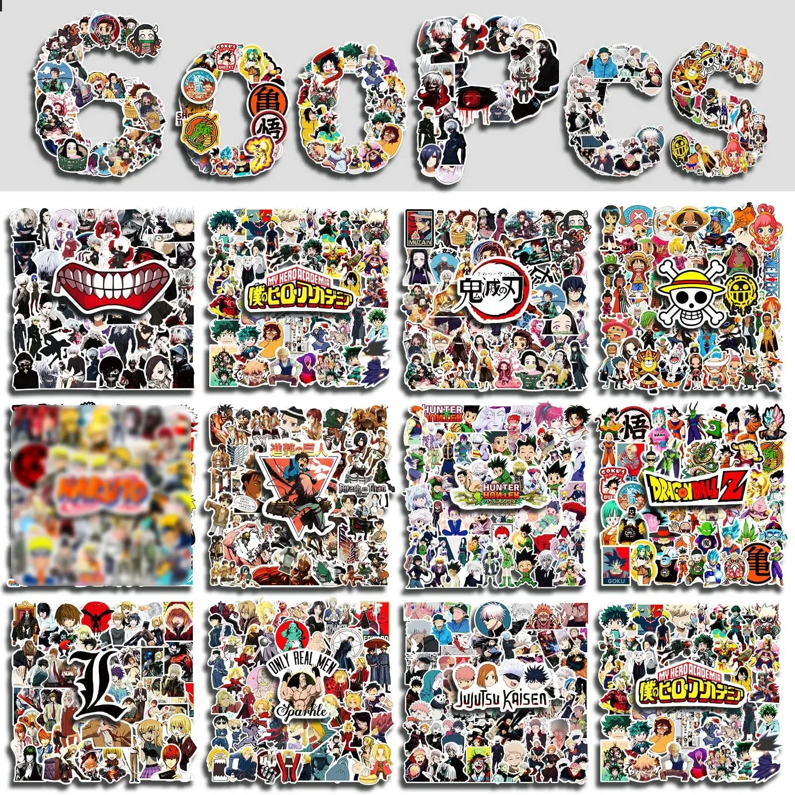 Anime Stickers Mixed Pack,600Pcs Mixed with Classic Anime Theme Sticker Pack,Vin