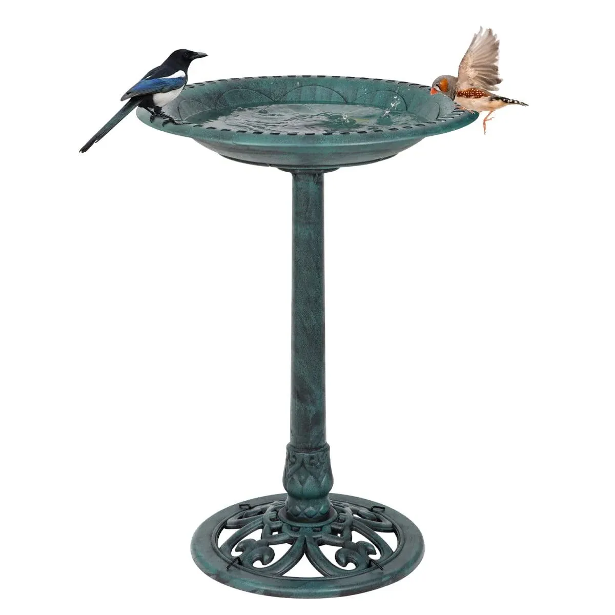 28&#034;Green Pedestal Bird Bath Garden Decoration Vintage Yard Art Birdbath Outdoor 