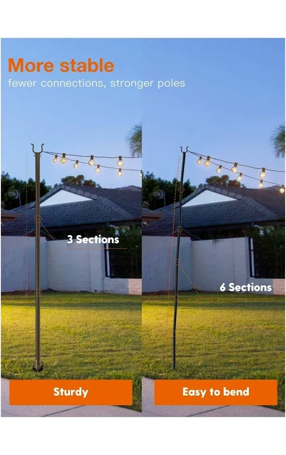 4 Pack String Light Poles Pro 10Ft, Aluminum Waterproof Harder Outdoor Poles wit