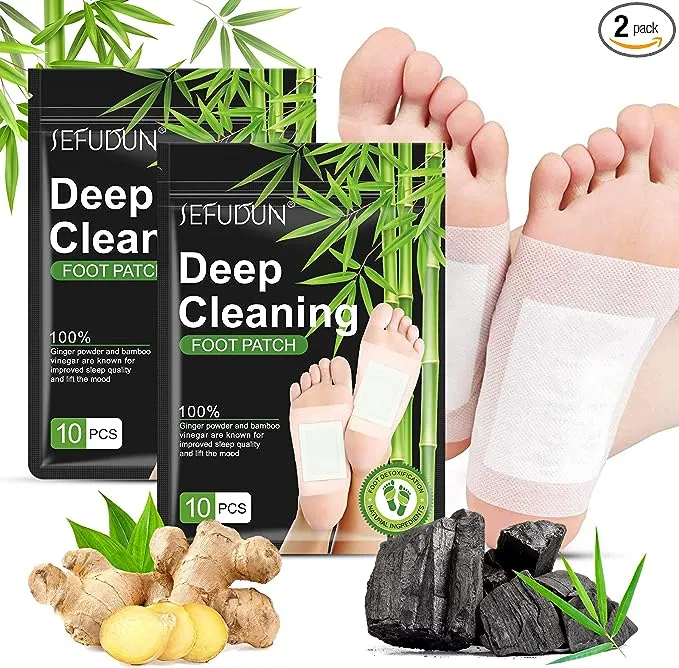 20PCS Foot Pads, Natural Bamboo Vinegar Ginger Powder Foot Pad for Foot Care, Deep Cleansing Foot Patches, Pain Relief, Relieve Stress, Relaxation, Adhesive Sheets