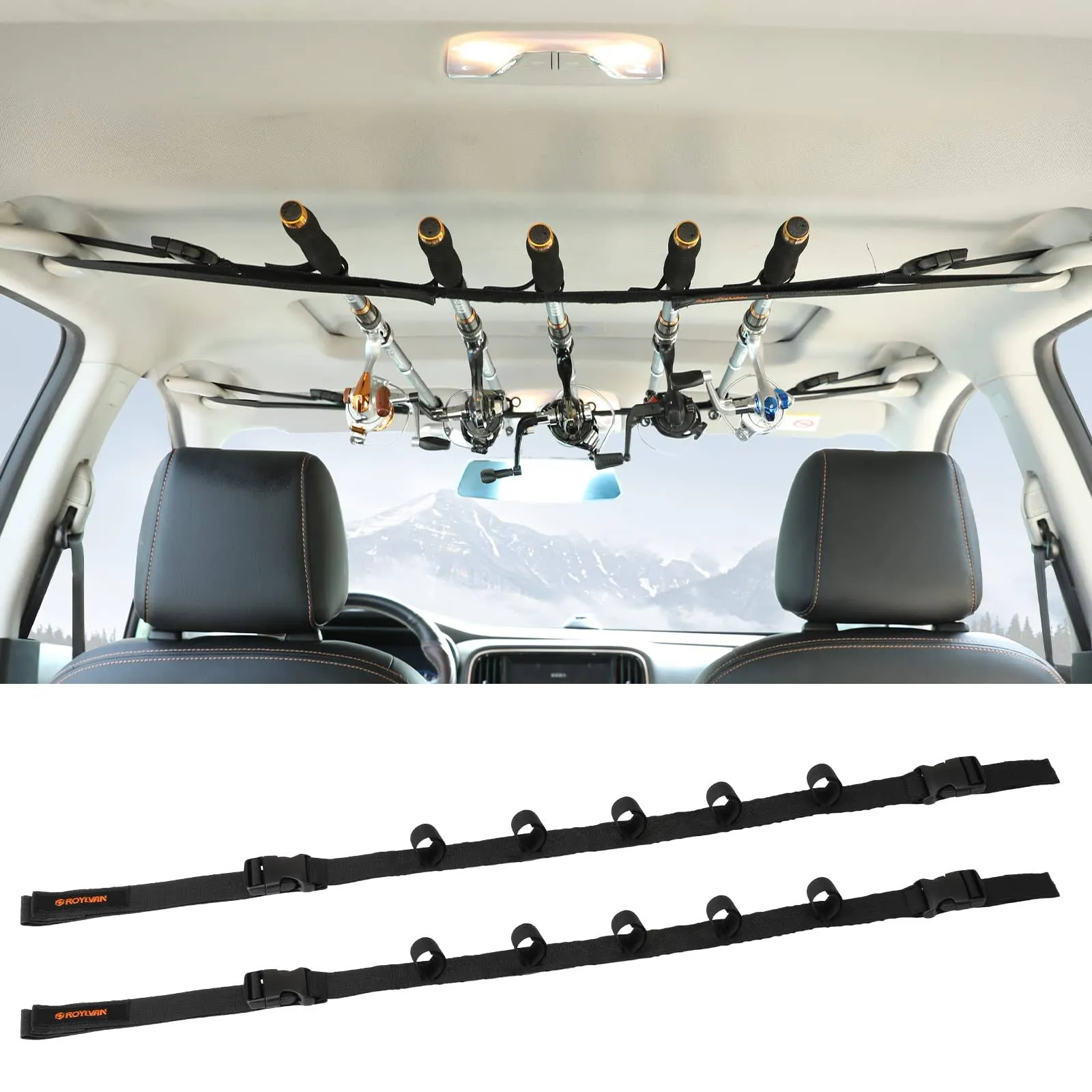 2 Pack Vehicle Fishing Rod Rack Holder Straps, Adjustable 30 to 54 Inches Horizo