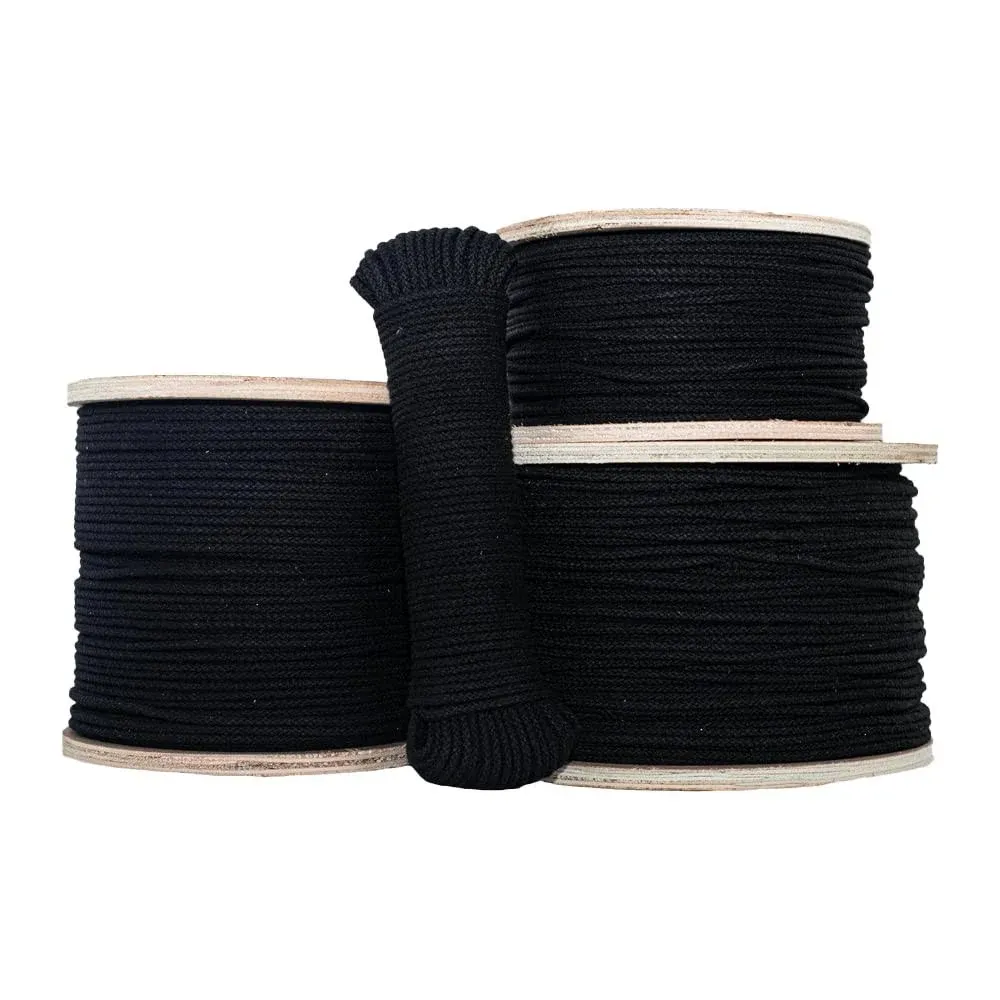 SGT KNOTS Unglazed Cotton Tie Line - Multipurpose Polyester Core for Theatrical Projects, Decor & Commercial Uses (1/8" x 300ft, Black)