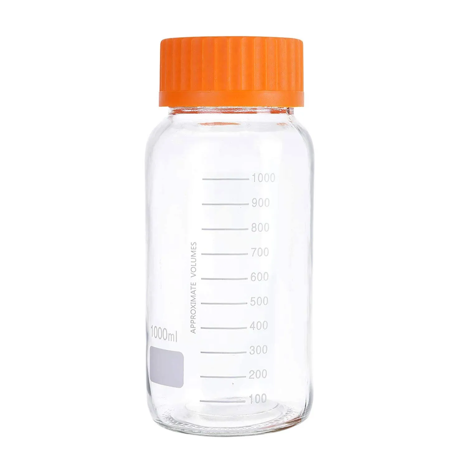 Moonetto 3 Pack 1000 ml Wide Mouth Graduated Round Reagent Media/Storage Lab Glass Bottle with GL80 Orange Polypropylene Screw Cap