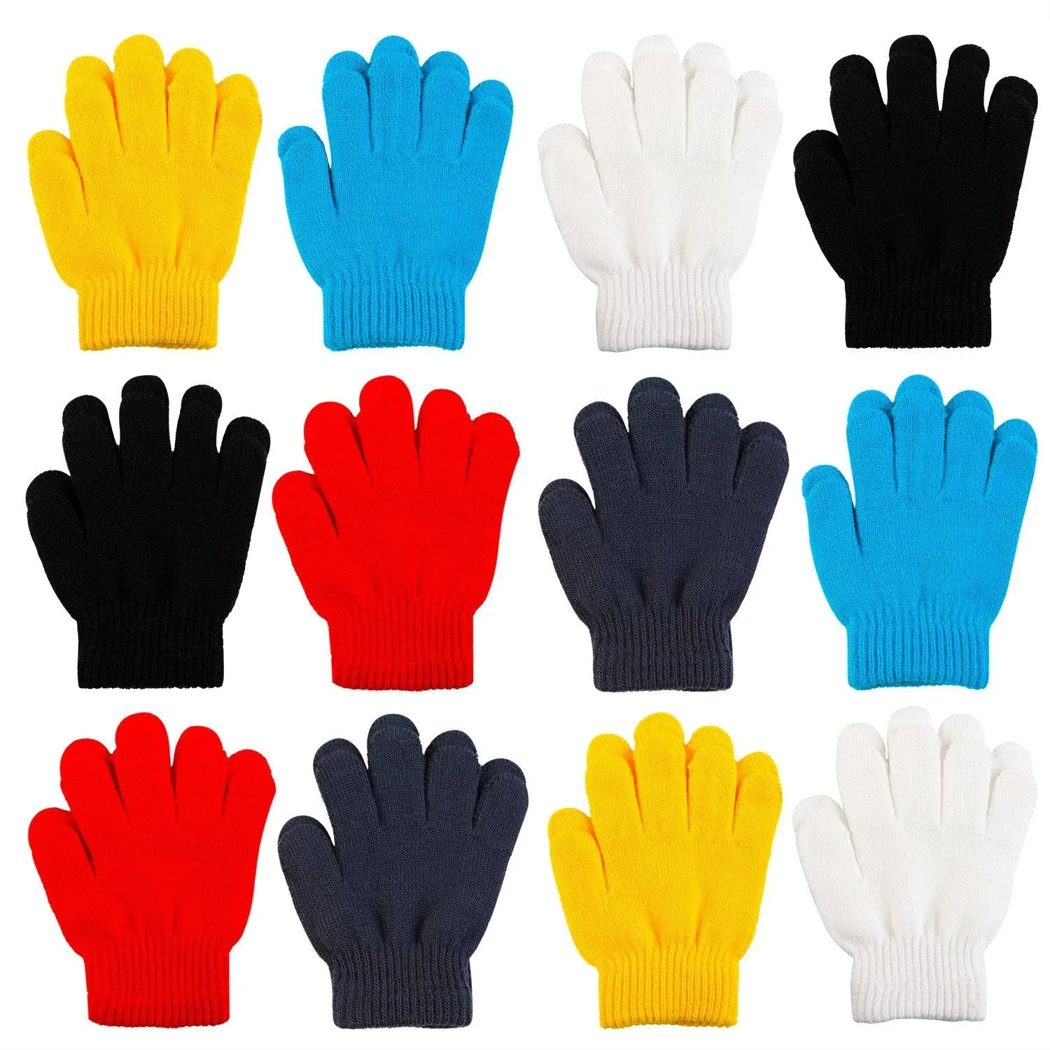 Cooraby 12 Pairs Kid's Winter Magic Gloves Children Stretchy Warm Magic Gloves Boys or Girls Knit Gloves