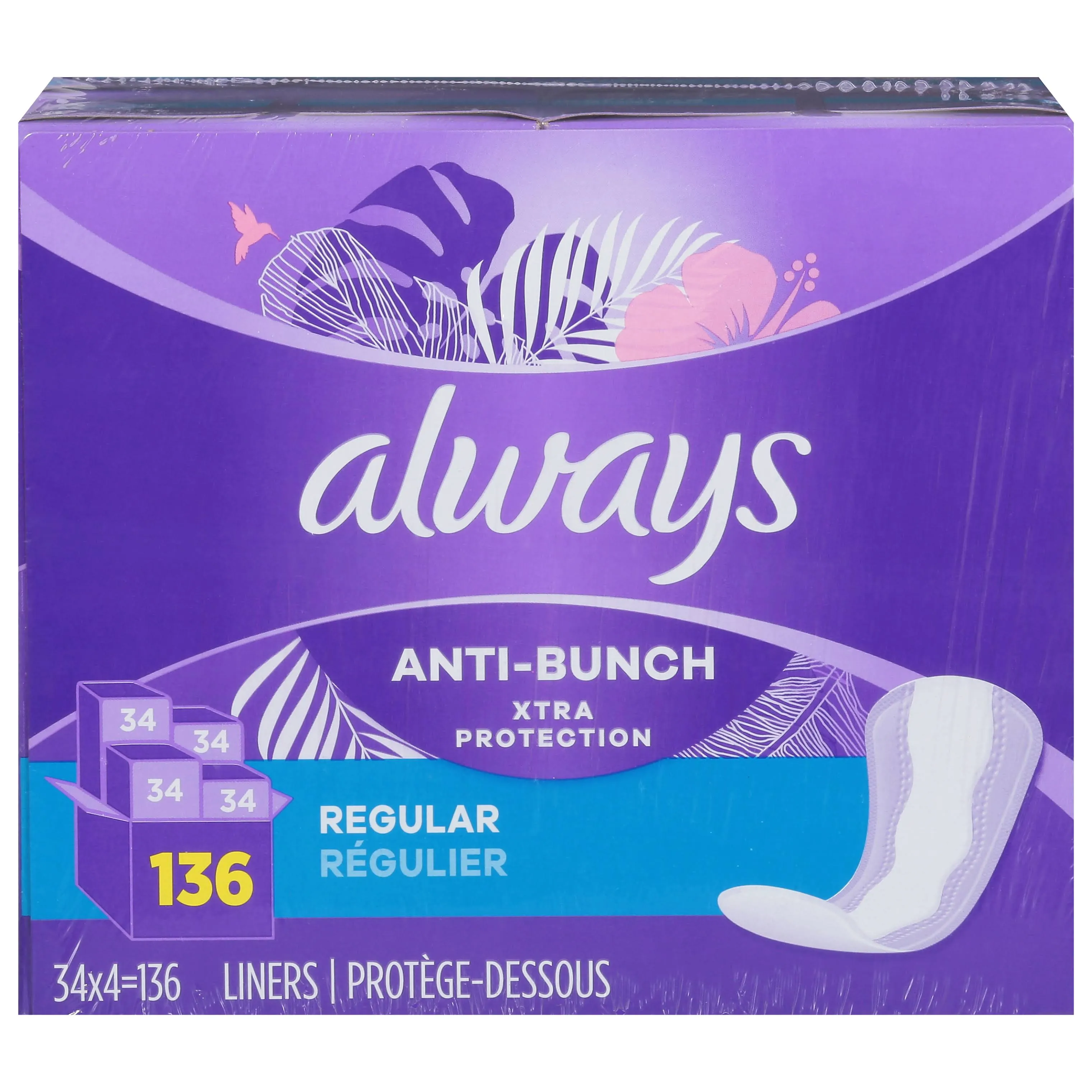 Always Anti Bunch Regular Liners - 136 ct