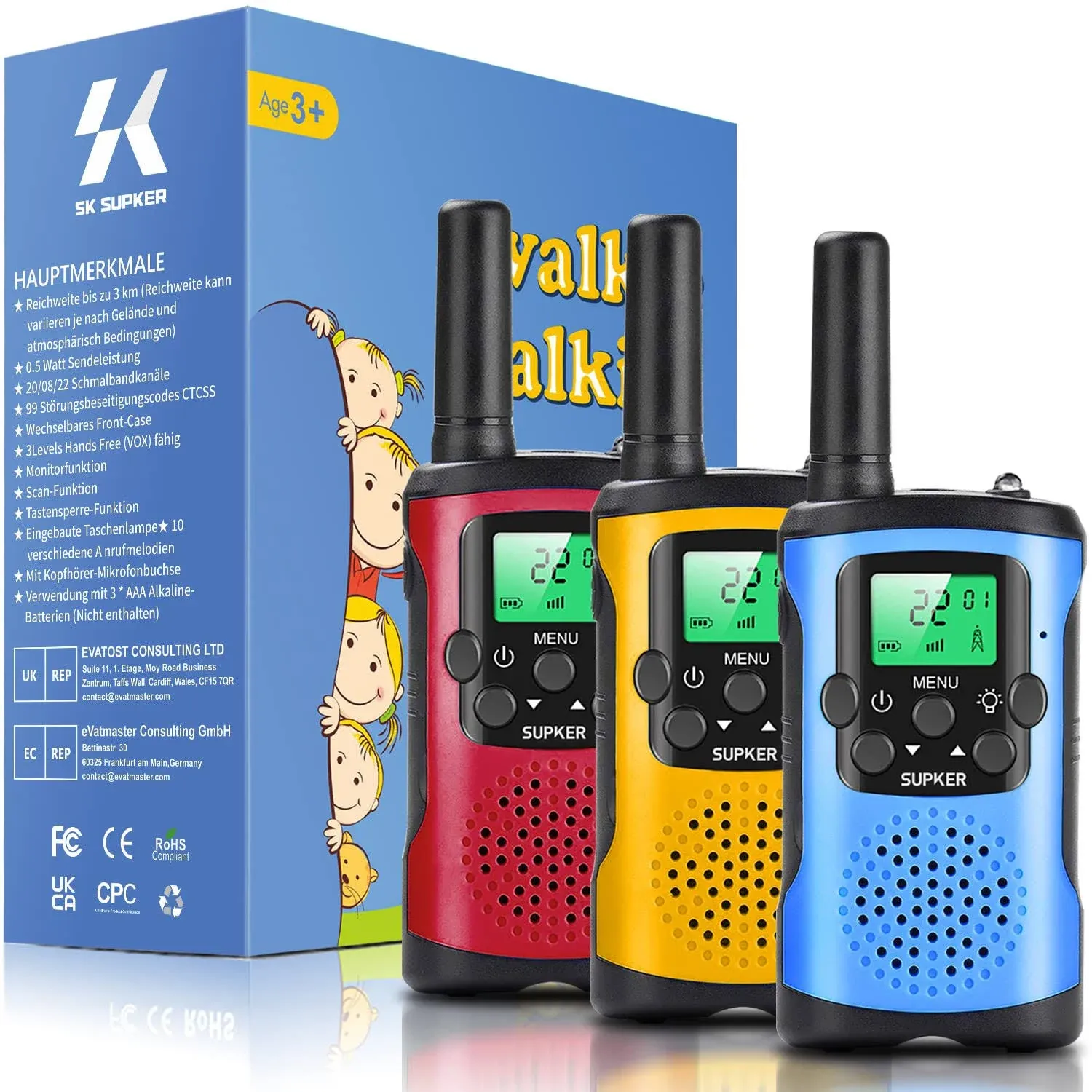 Supker Walkie Talkies for Kids 3Pack, 22 Channels 2 Way Radio Toy , Kids Talks ...