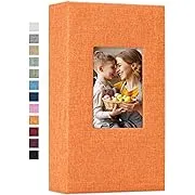 Vienrose Linen Photo Album 300 Pockets for 4x6 Photos Fabric Cover Photo Books Slip-in Picture Albums Wedding Baby Orange