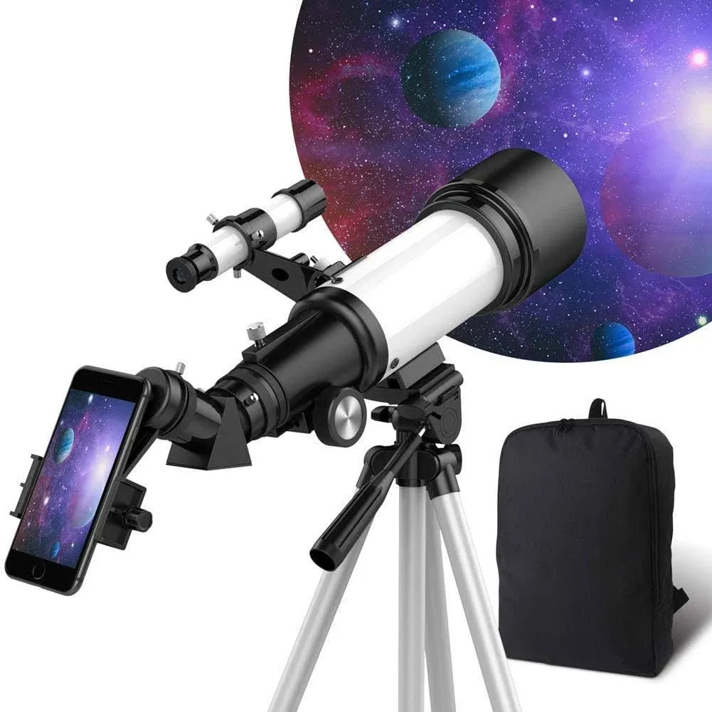 Telescope, Telescopes for Adults, Telescope for Kids Beginners 70mm Aperture 400mm AZ Mount, Fully Multi-Coated Optics, Astronomy Refractor with Tripod, Phone Adapter, Backpack