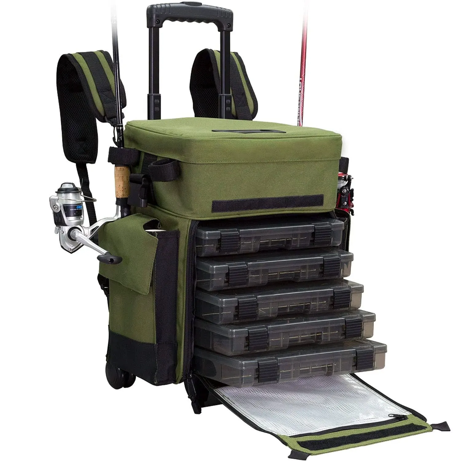 Elkton Outdoors Rolling Tackle Case with Wheels - Waterproof, 5 Removable Trays