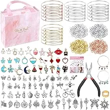 300Pcs Bangle Bracelets Making Kit, Thrilez Charm Bracelet Making Kit with Expandable Bangles, Charms, Jump Rings and Pliers for Jewelry Making Bangle Bracelets (with Gift Box and Tools)