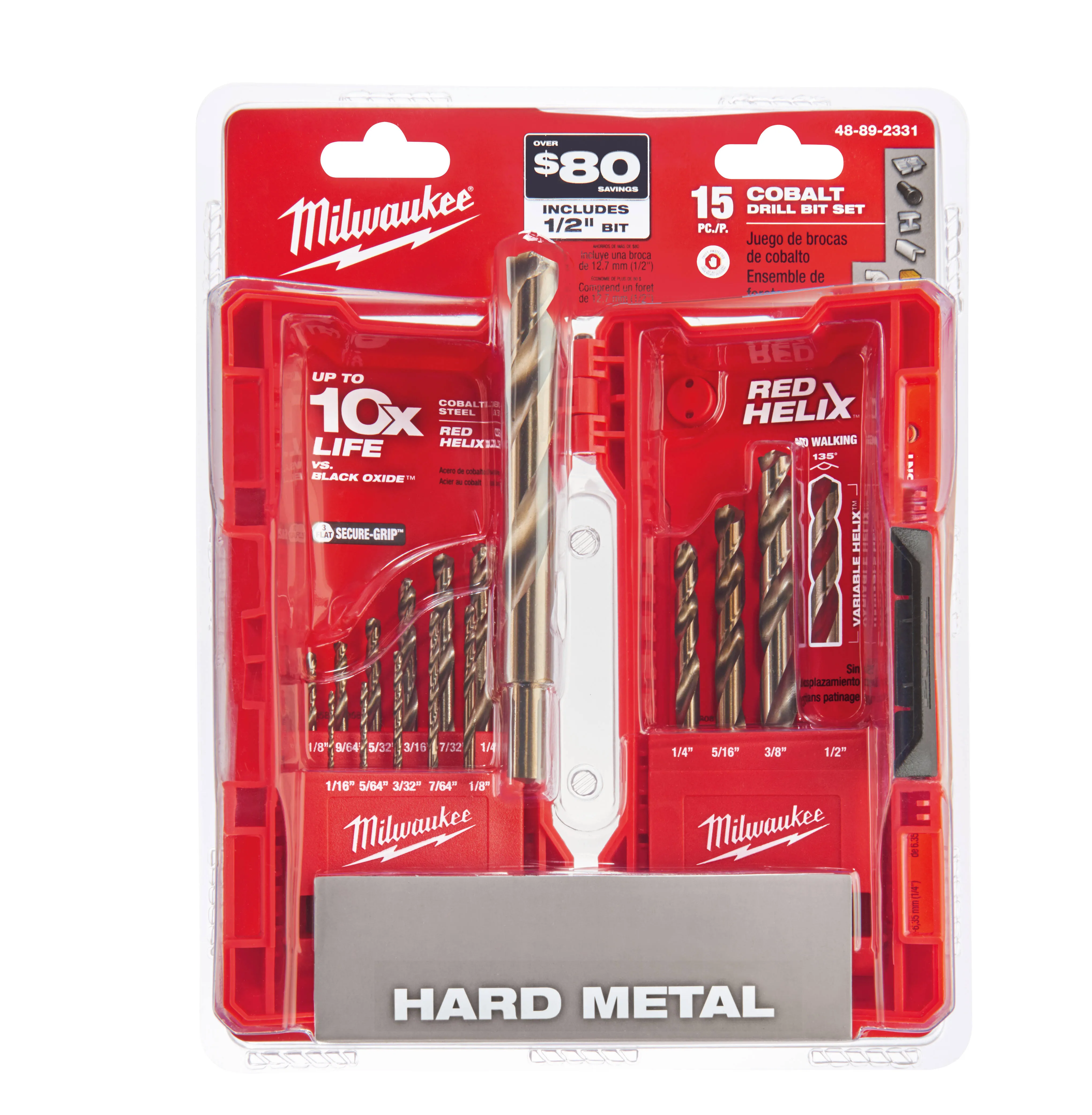 Milwaukee 48-89-2331 15 Piece Cobalt Red Helix Drill Bit Set