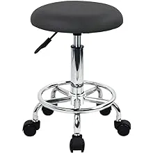 WKWKER Swivel Rolling Stool with Footrest Height Adjustable PU Leather Office Stool Chair for Bedroom Shop Counter Salon Vanity Spa Massage Beauty Desk Small (Grey)WKWKER Swivel Rolling Stool with Footrest Height Adjusta…